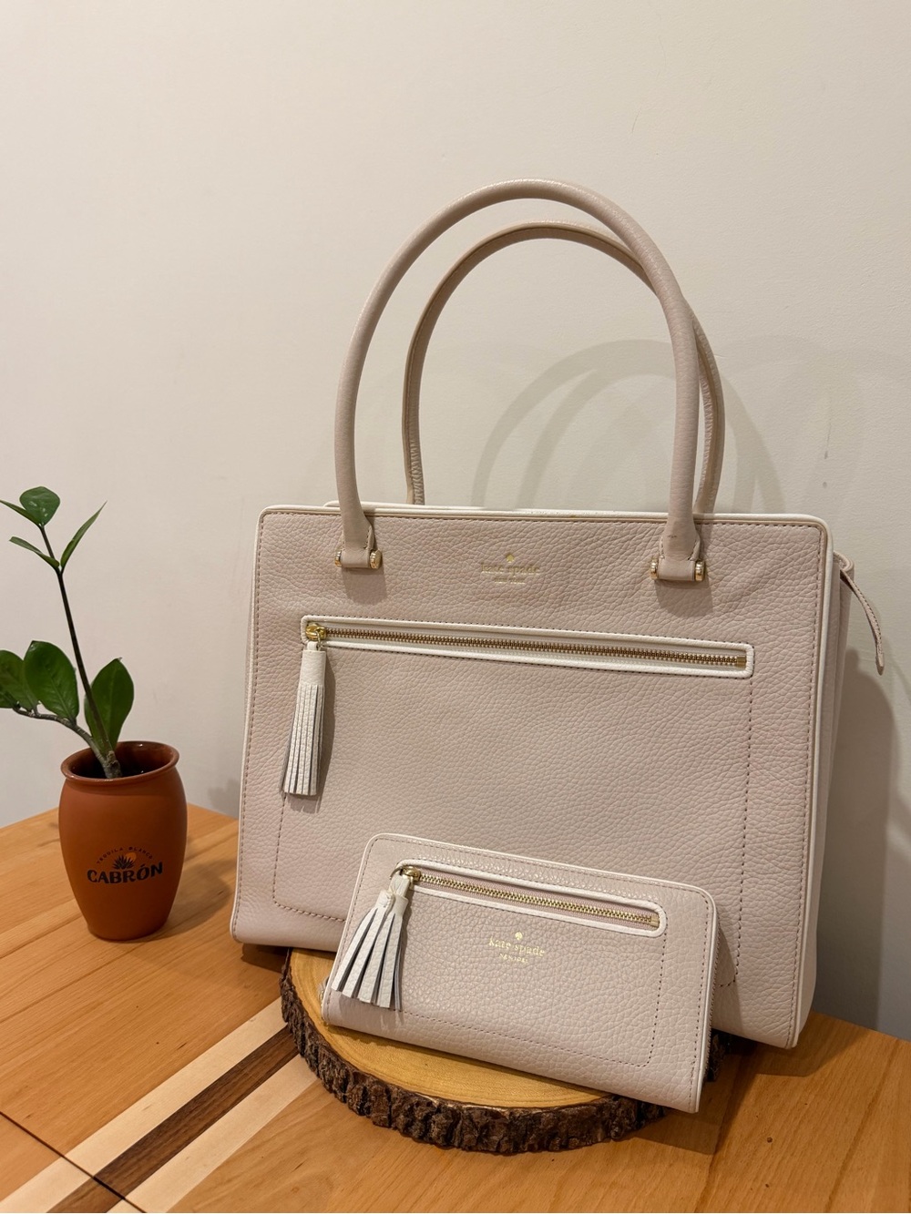 🐚🤎Kate spade pebble leather Tote and matching wallet in blush